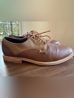 Seven 91 Men's Brown Leather and Tan Canvas Derby Oxfords